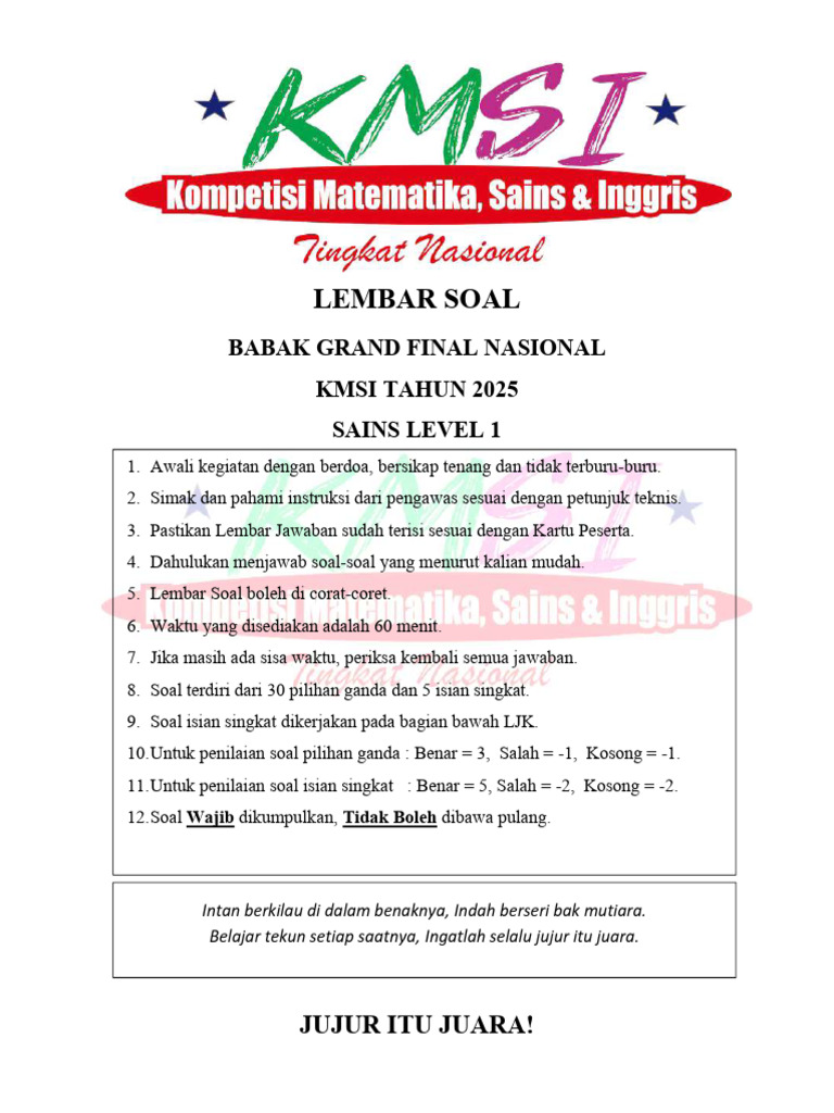 Soal Sains KMSI Grand Final 2025 | PDF
