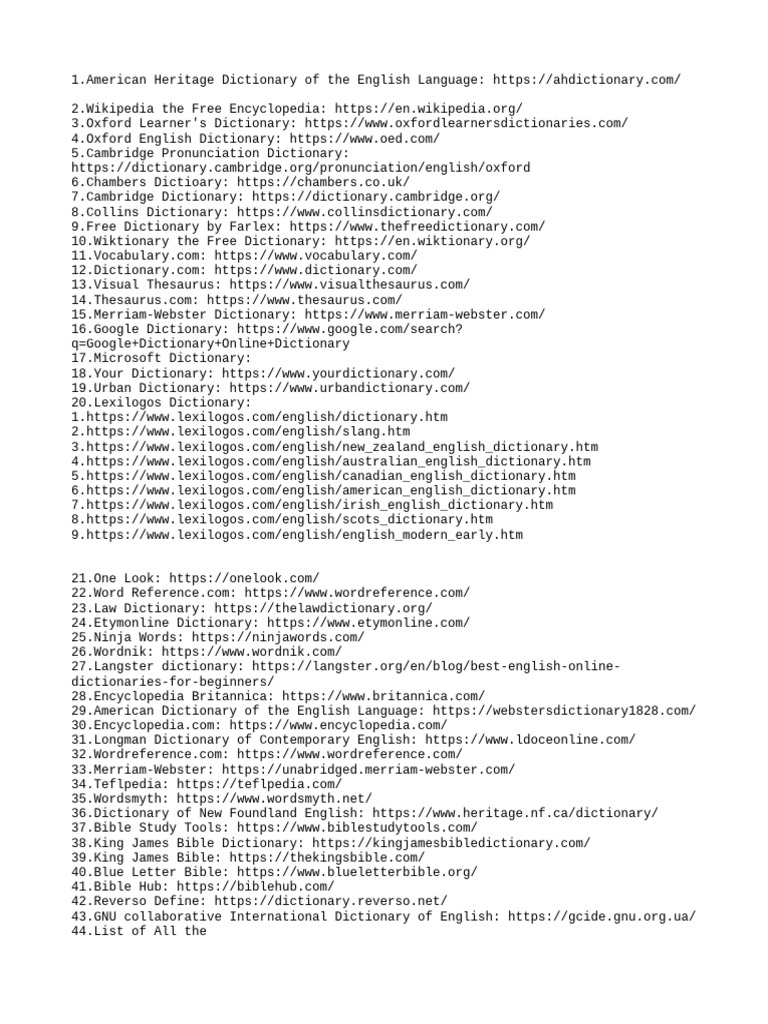 Comprehensive Online Dictionary List | PDF | Dictionary | Linguistics