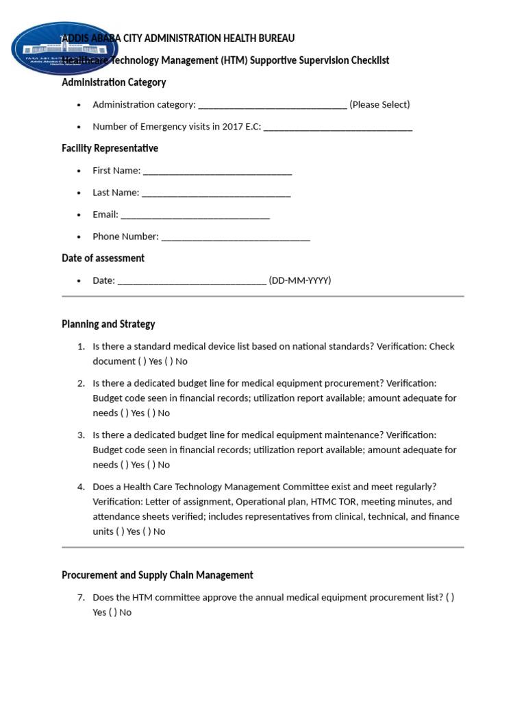 HTM Supportive Supervision Checklist | PDF | Verification And ...