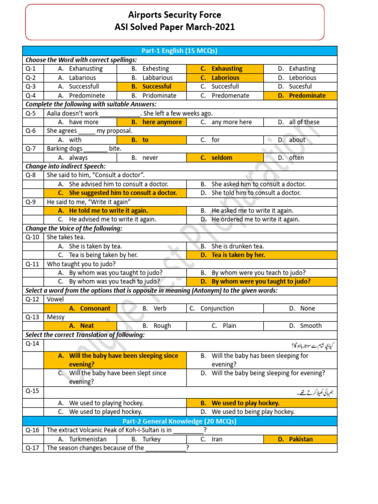 ASF ASIMarch 2021 Solved Paper | PDF | Linguistics