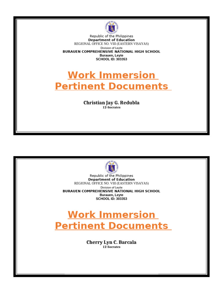 Work Immersion Documents for 12-Socrates | PDF