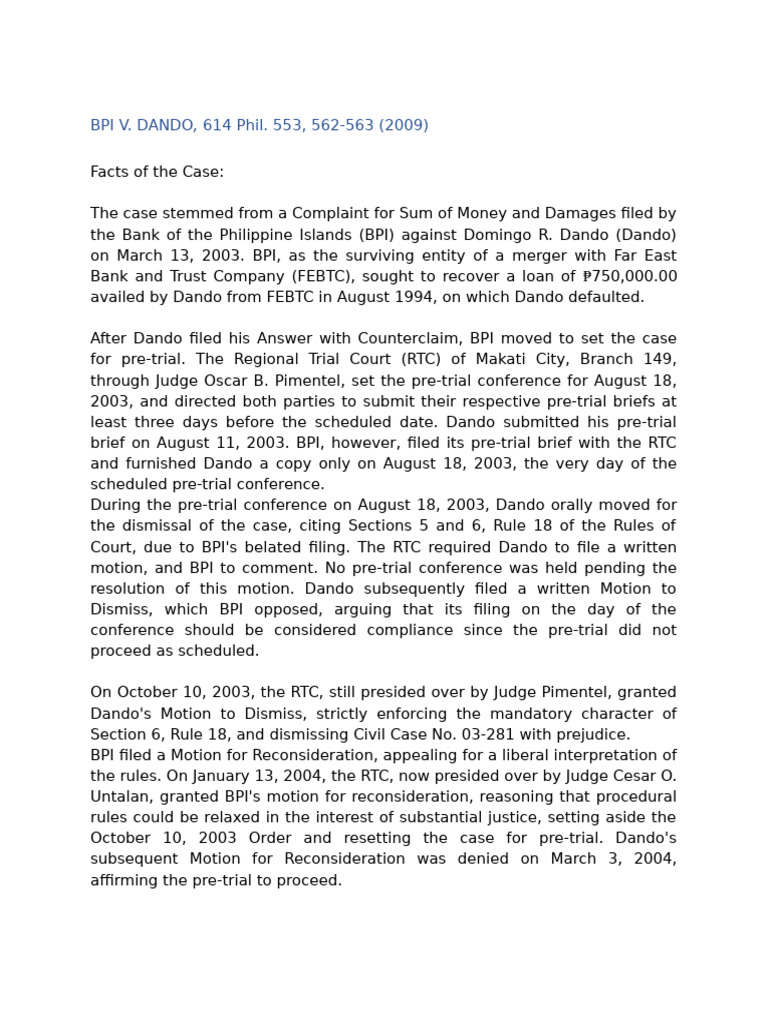 BPI V. DANDO, 614 Phil. 553, 562-563 (2009) | PDF | Lawsuit | Appeal
