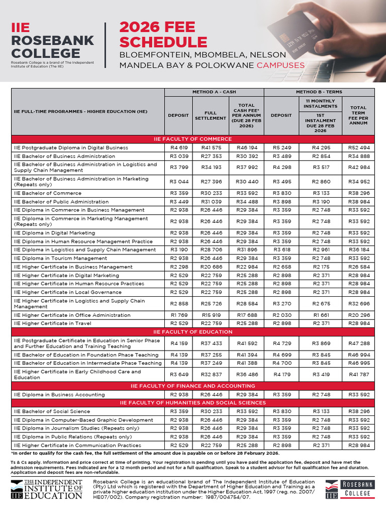 2026 Rosebank College Fee Schedule Pdf Payments Photo Inspiration