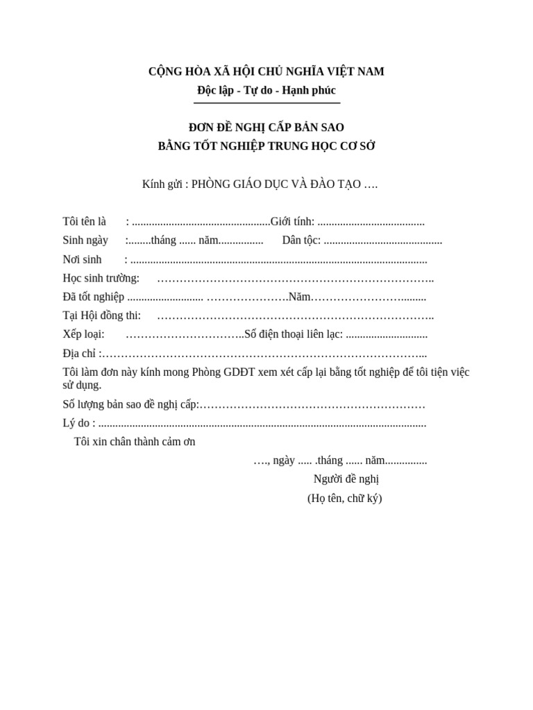 DDN Cap Ban Sao Bang Tot Nghiep THPT | PDF