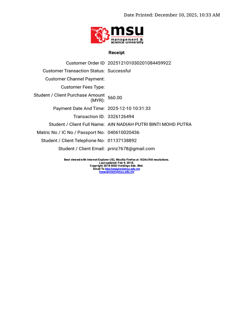 MSU Virtual Payment Dis25 | PDF