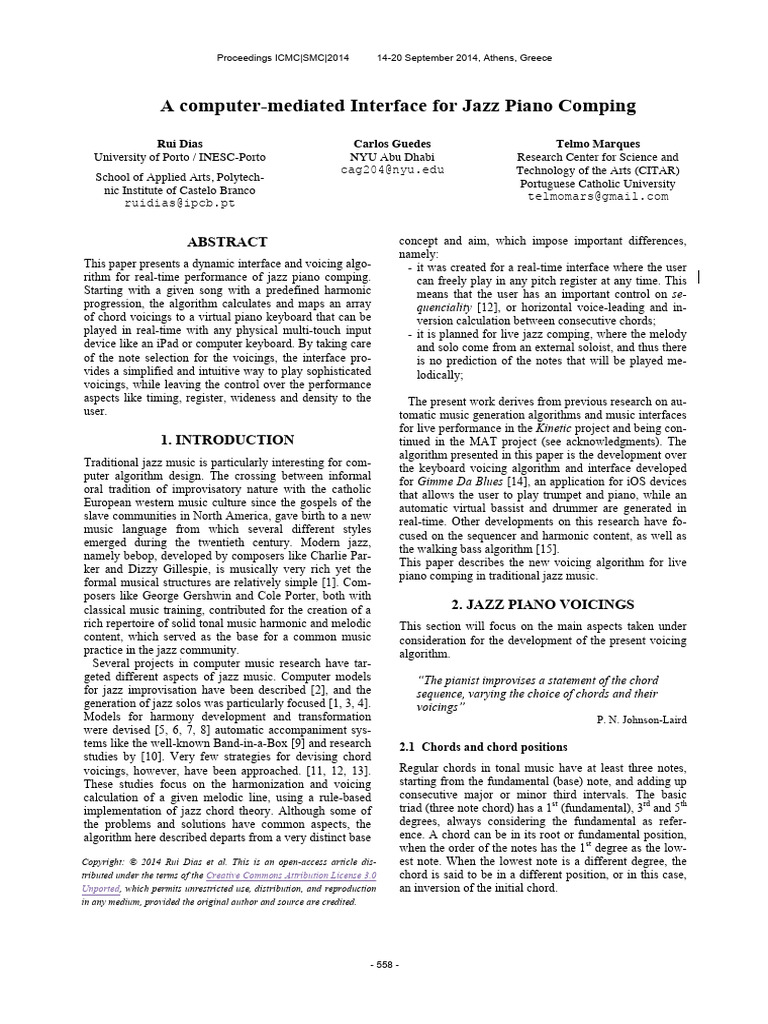 A Computer Mediated Interface For Jazz P | PDF | Chord (Music) | Scale ...