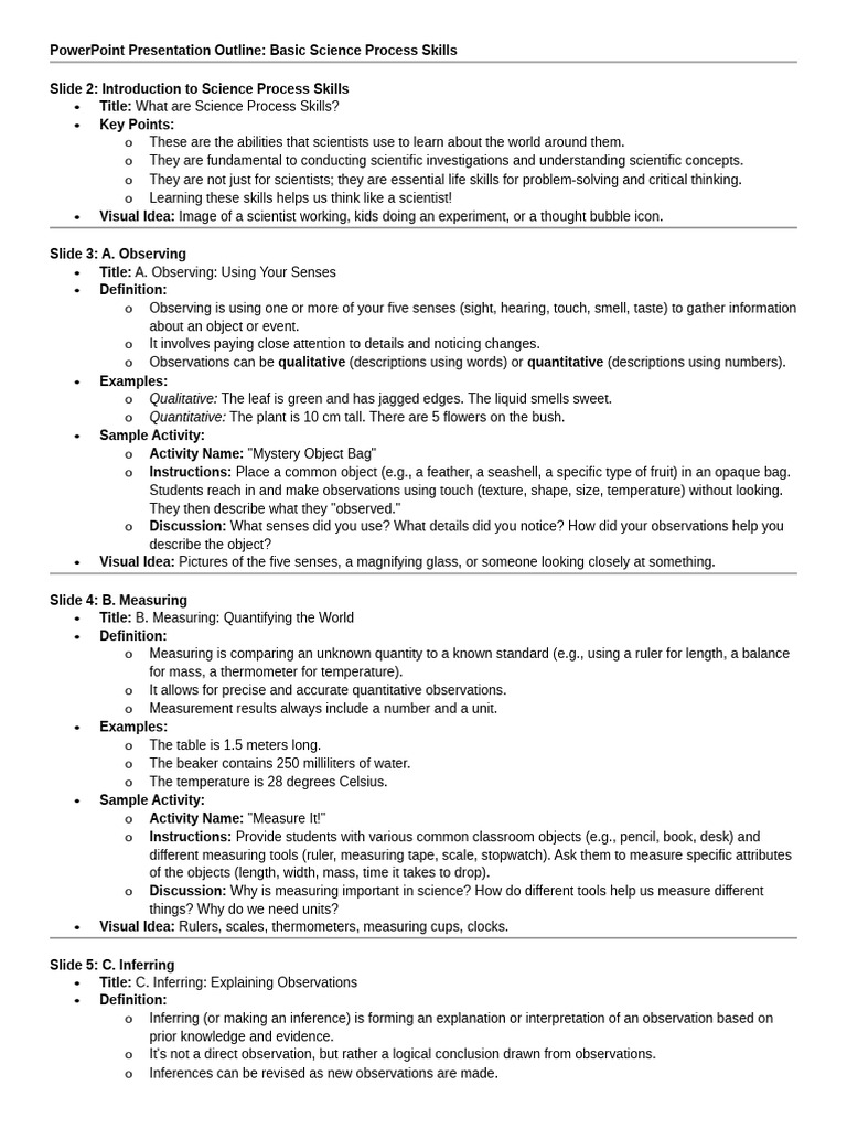 Essential Science Process Skills Guide | PDF | Prediction | Measurement