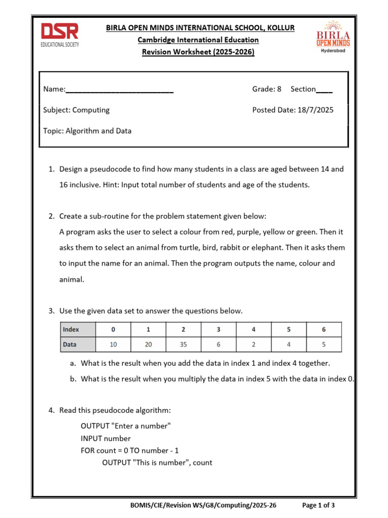 Computing Revision Worksheet G8 2025-26 | PDF | Fahrenheit | Computer ...