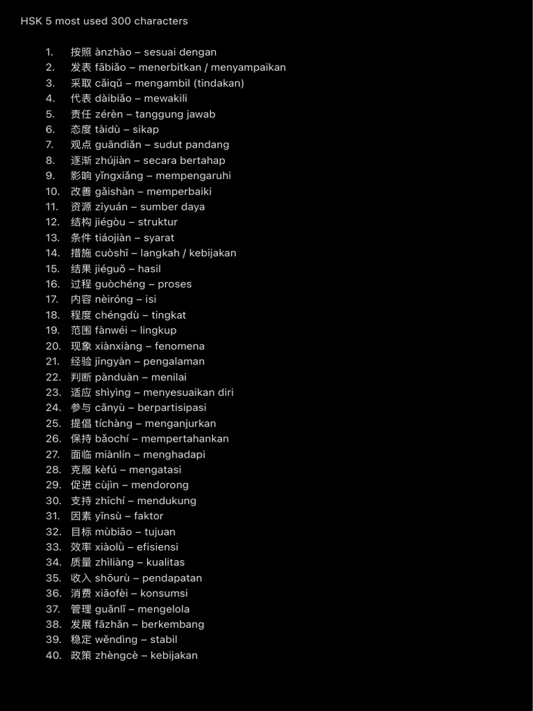 HSK 5 Most Used 300 Characters | PDF