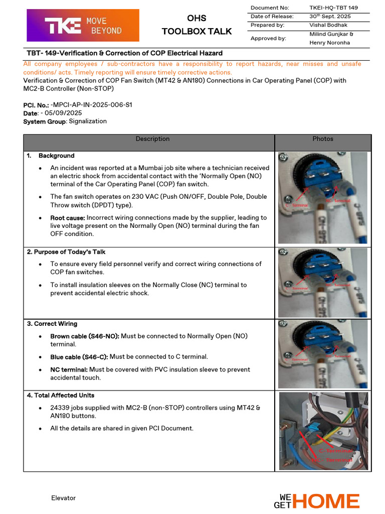 TBT-149-Verification Correction of COP Electrical Hazard | PDF | Switch ...