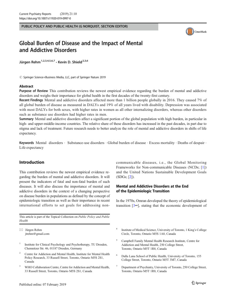 Global Burden of Mental Disorders 2016 | PDF | Mental Disorder | Non ...