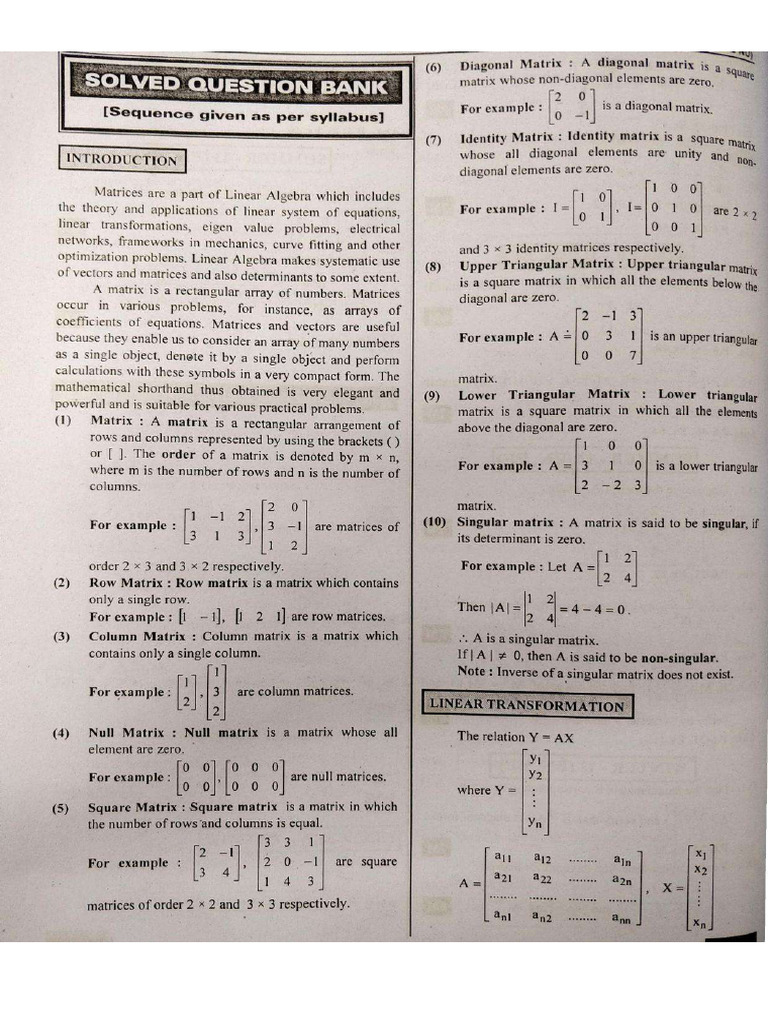 M 2 Unit 5 Matrices (Notes 2) | PDF