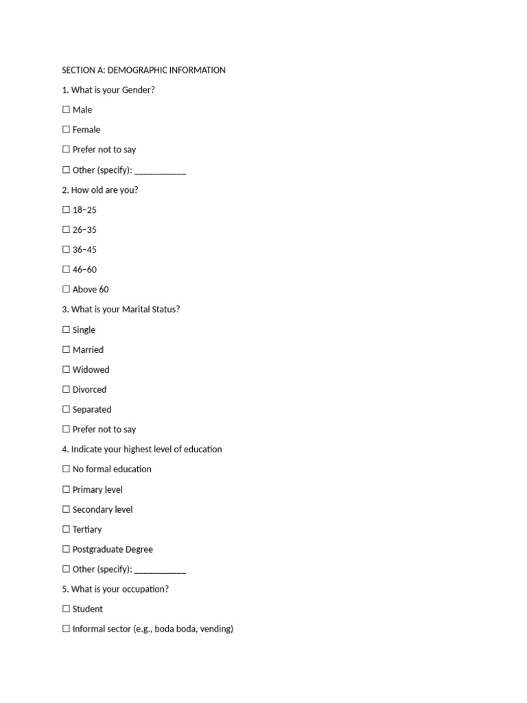 Household Questionnaire | PDF | Environmental Impact Assessment ...