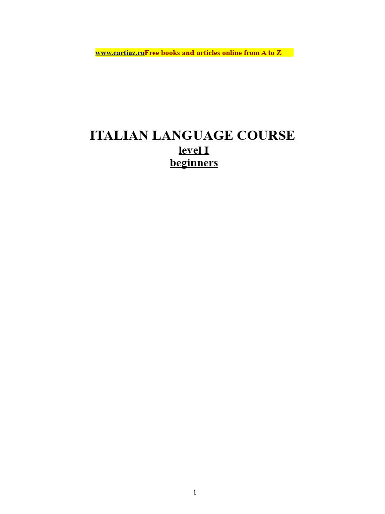 Italian Course For Beginners | PDF | Grammatical Gender | Bed
