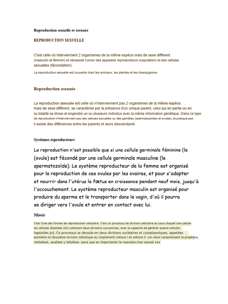 Reproduction sexuelle et asexuée expliquée | PDF | Système reproducteur ...