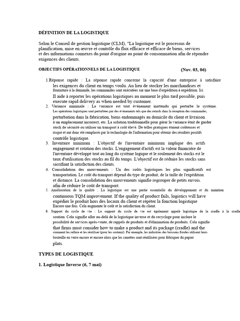 Comprendre la logistique et ses types | PDF | Logistique | Transport