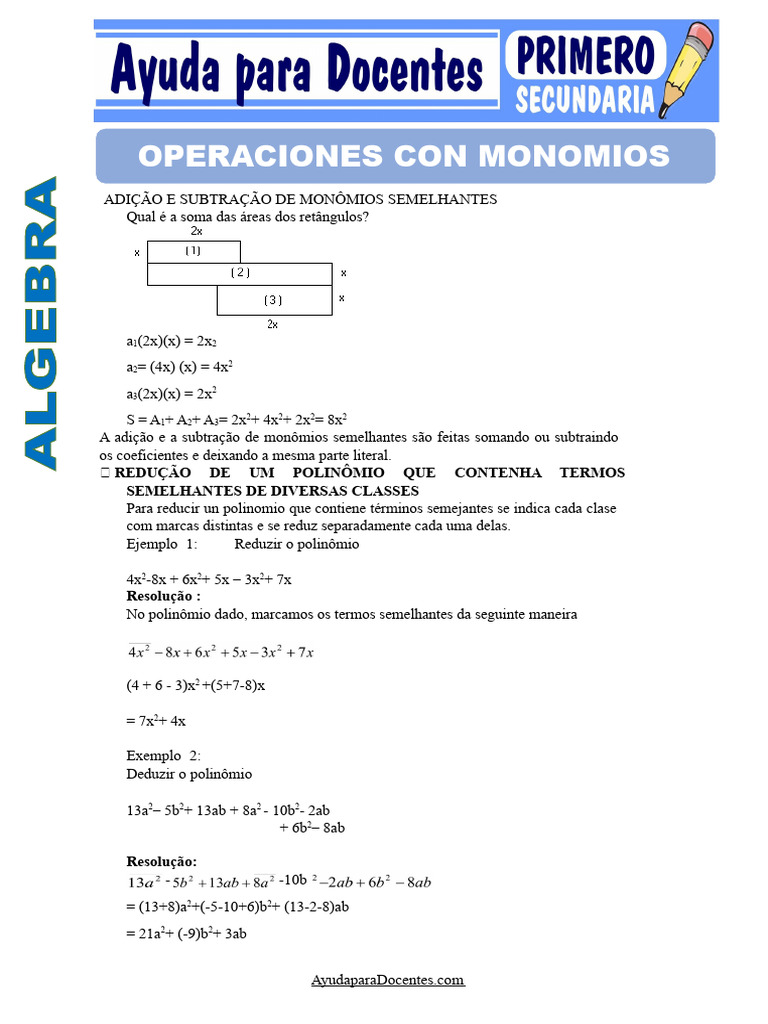 Operações com Monômios e Polinômios | PDF | Matemática | Álgebra abstrata