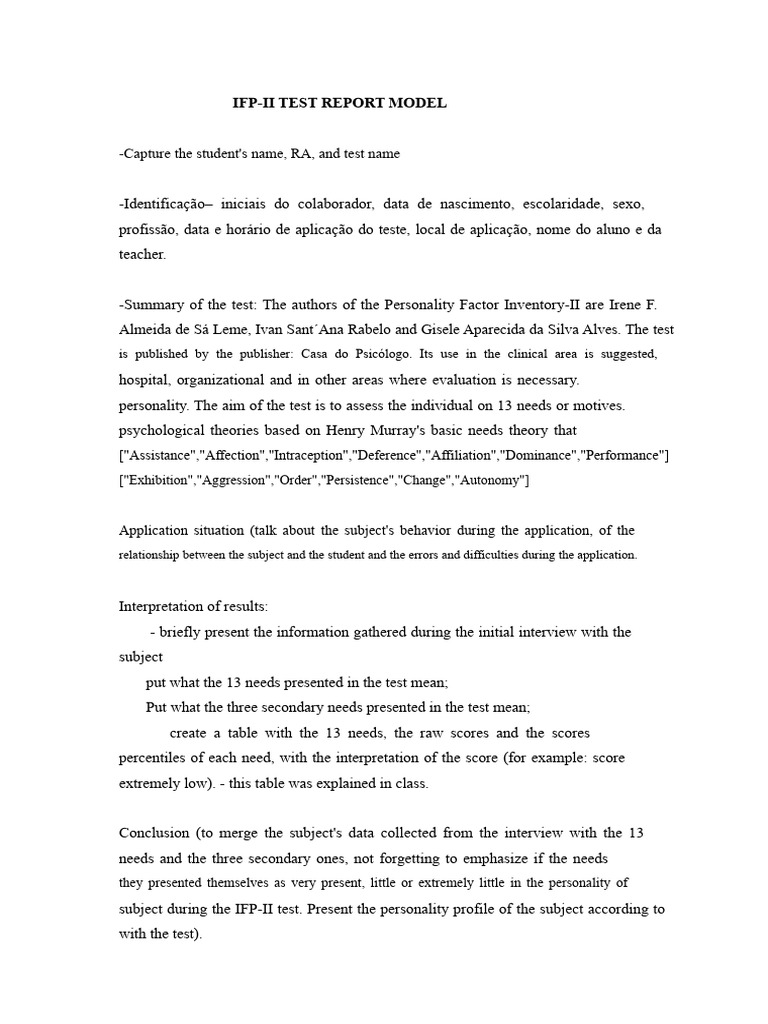 IFP-II Personality Test Report Guide | PDF