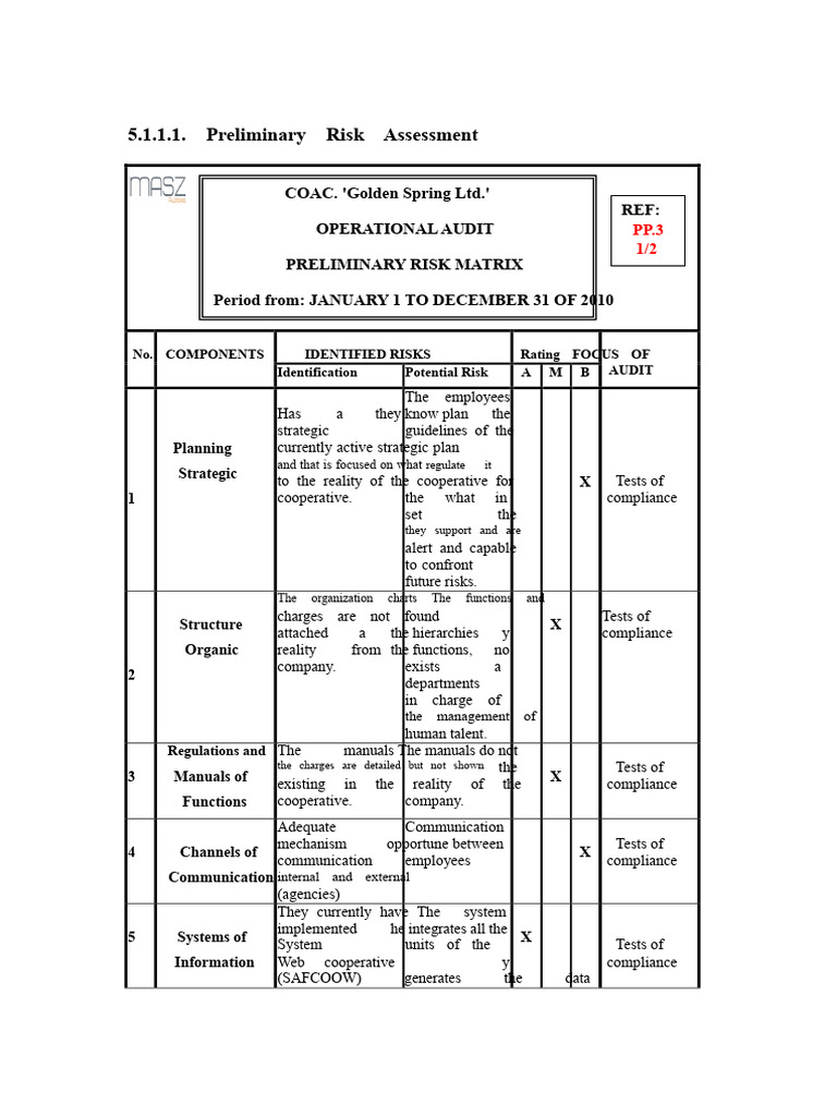 Preliminary Risk Assessment Report | PDF | Risk | Regulatory Compliance