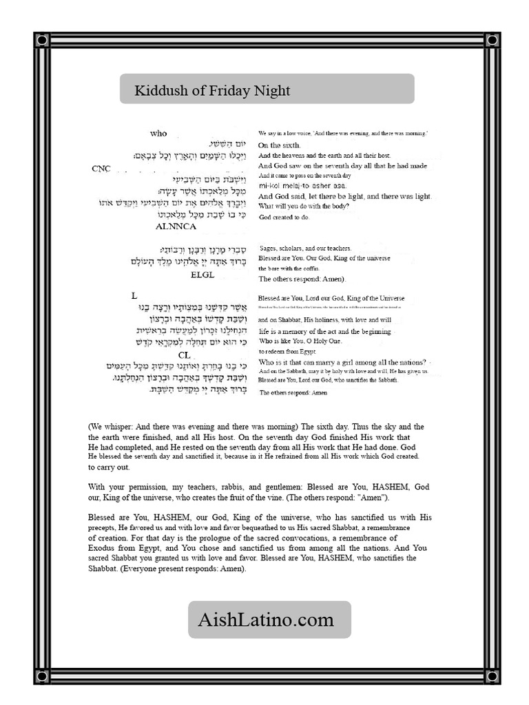 Kiddush Ceremony for Shabbat Evening | PDF