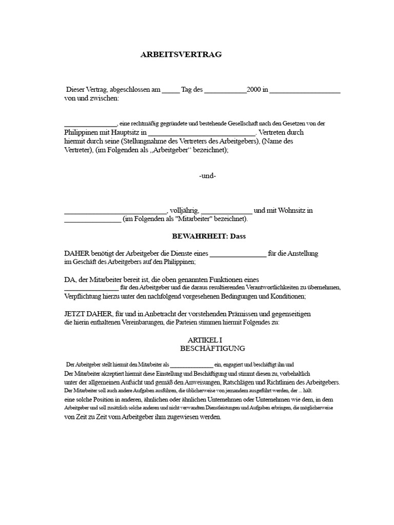 Arbeitsvertrag | PDF