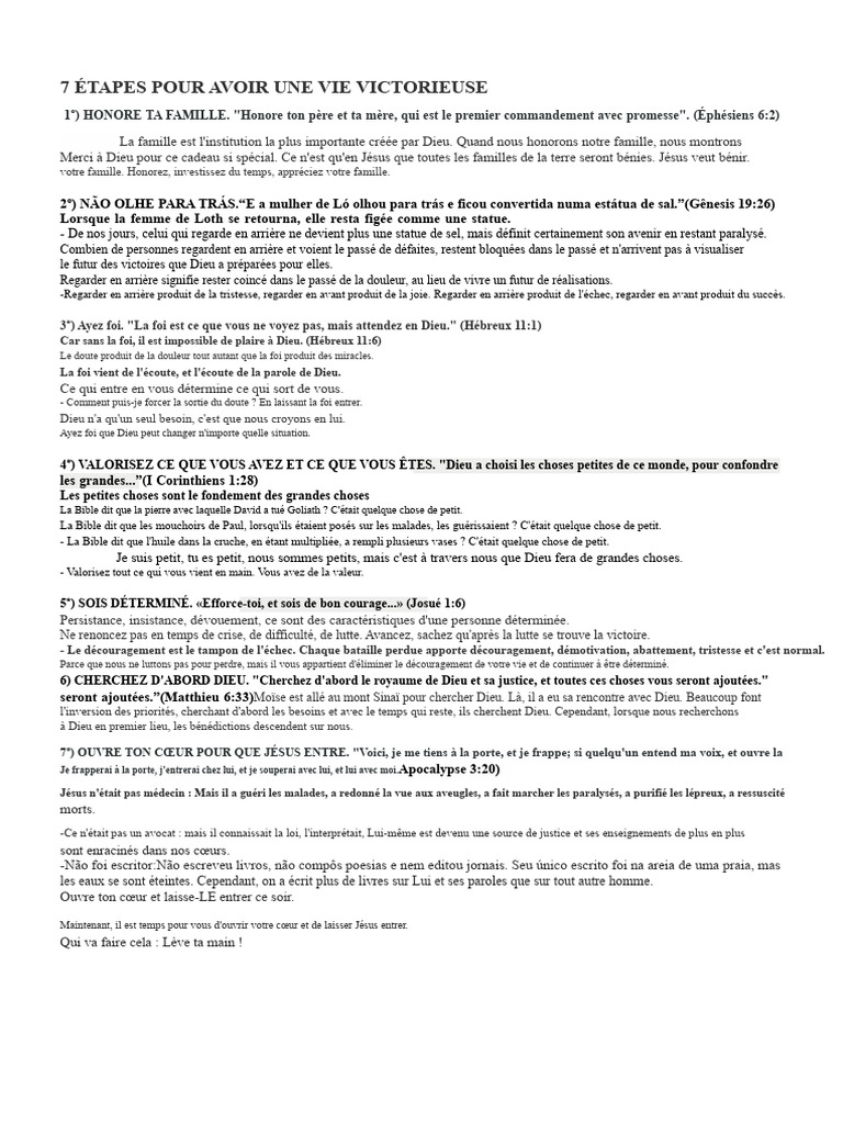 7 Étapes pour une Vie Victorieuse | PDF | Doctrines et croyances ...