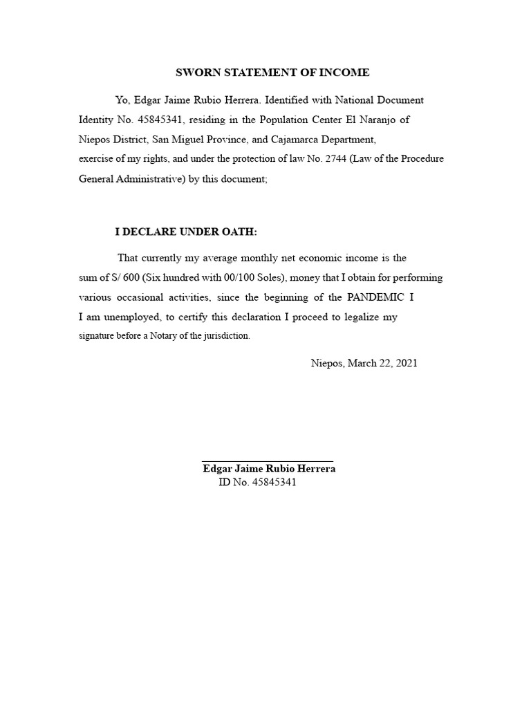 Sworn Income Statement by Edgar Rubio | PDF