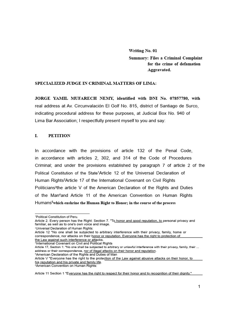 Criminal Complaint for Defamation | PDF | Defamation | Justice