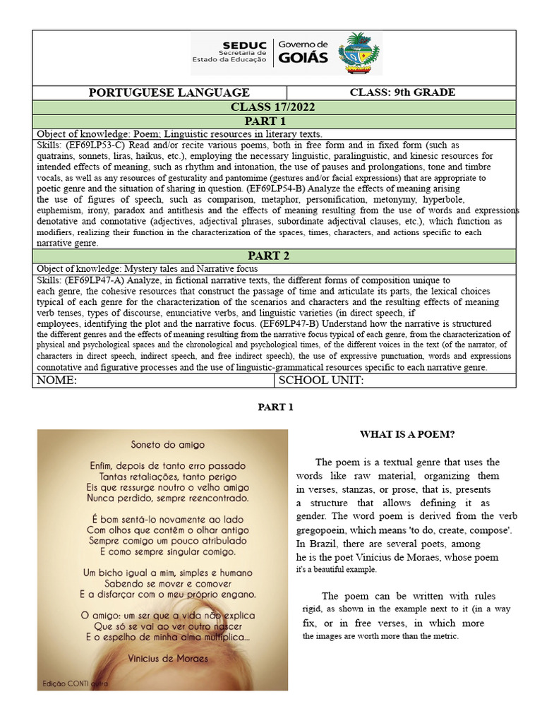 9th Grade Poetry and Narrative Analysis | PDF | Poetry | Metre (Poetry)
