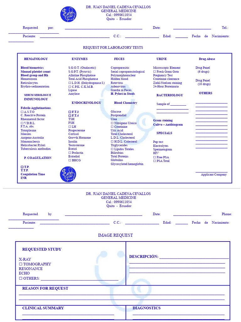 Laboratory Test Request Form | PDF | Medical Specialties | Clinical ...