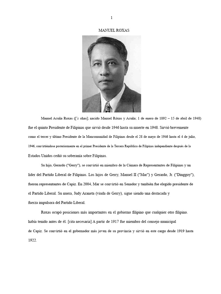 Manuel Roxas: Primer Presidente de Filipinas | PDF | Gobierno