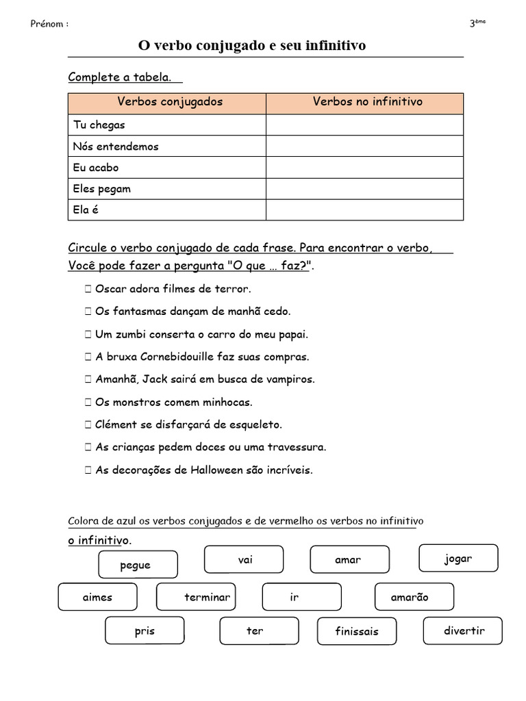 Conjugação - O verbo conjugado e seu infinitivo P3 | PDF