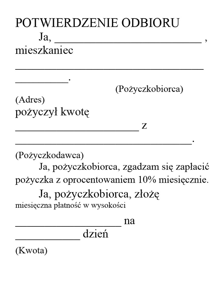 Potwierdzenie Odbioru PDF
