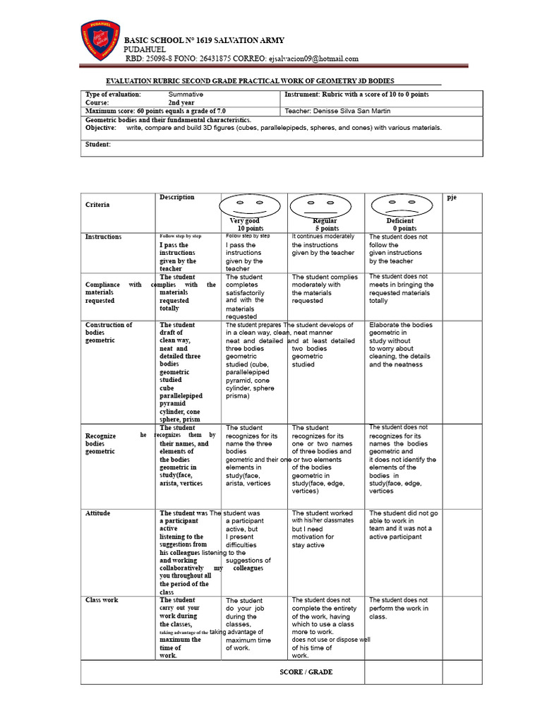 Evaluation Rubric Practical Work of Geometry 3D Bodies | PDF | Geometry ...