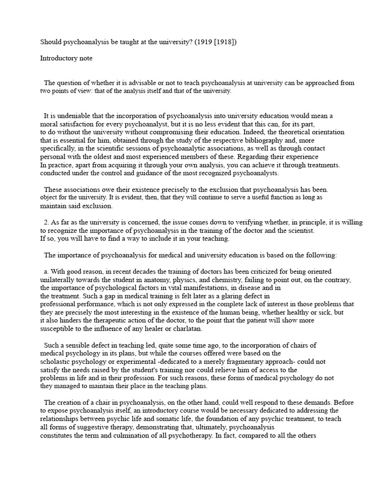 FREUD - Psychoanalysis Should Be Taught at The University | PDF ...