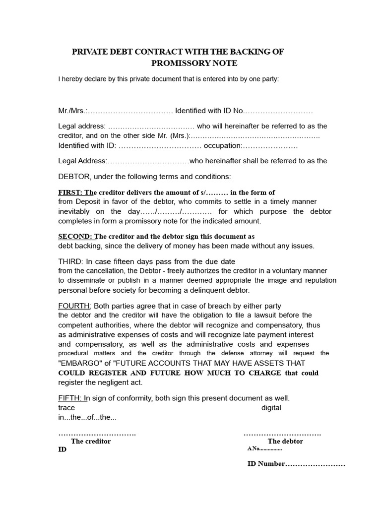 Private Debt Contract Backed by A Promissory Note. June 15 Lourdes | PDF