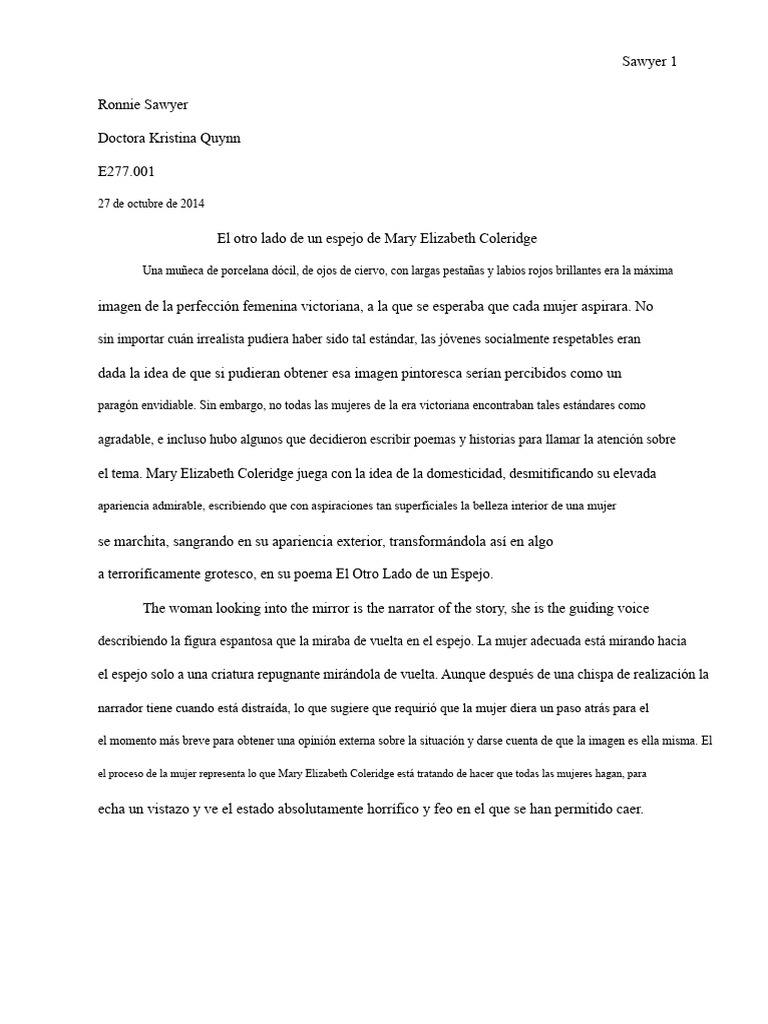 Literatura Británica El Otro Lado de Un Espejo de Mary