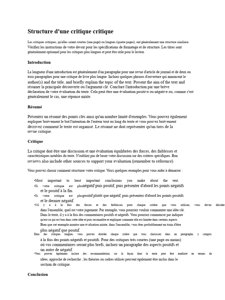 Structure D'une Critique Critique | PDF