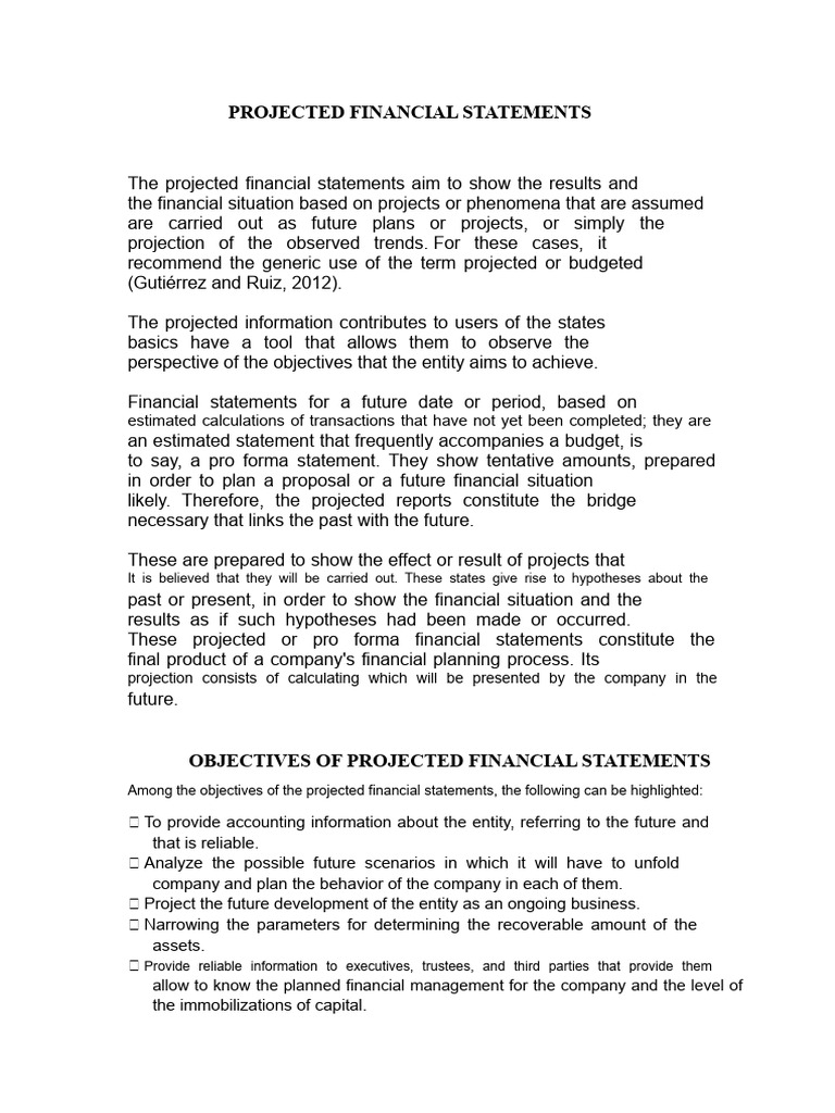 Projected Financial Statements Overview | PDF | Expense | Depreciation