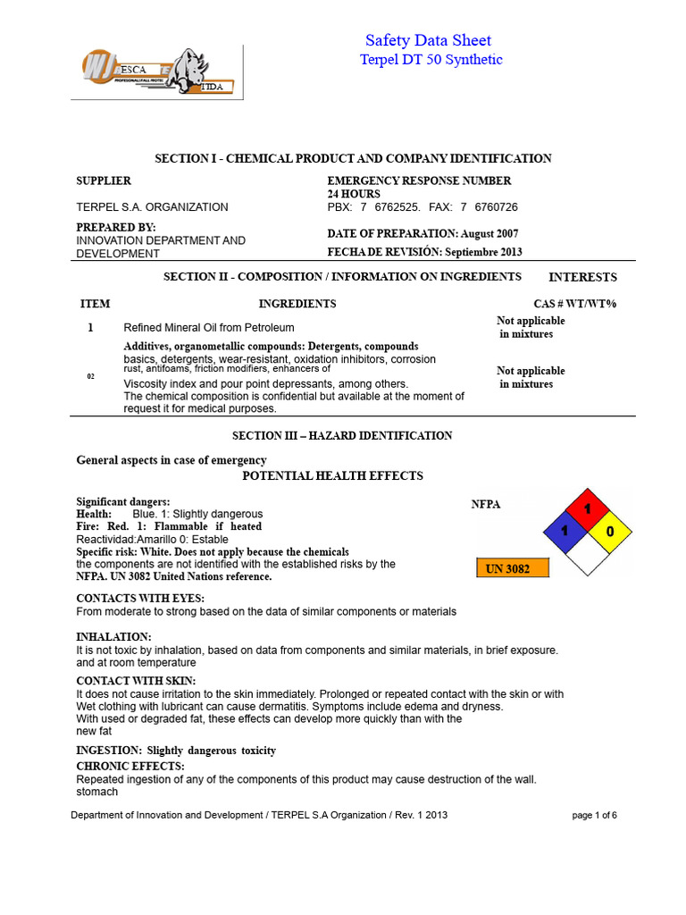 SAFETY DATA SHEET SYNTHETIC OIL | PDF | Toxicity | Fires