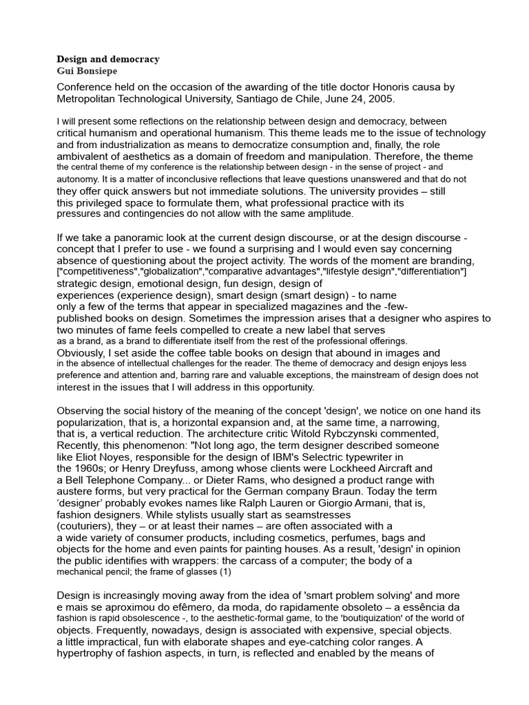 Design's Role in Democracy and Autonomy | PDF | Science | Information