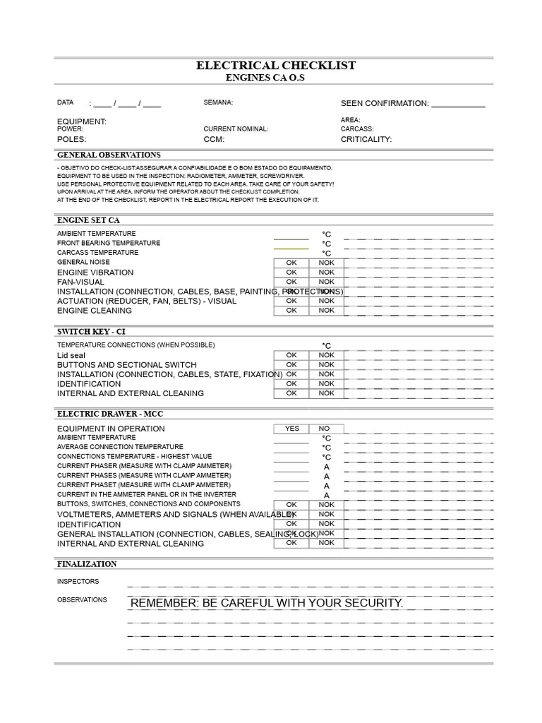 Electrical Inspection Checklist Guide | PDF | Equipment | Manufactured ...
