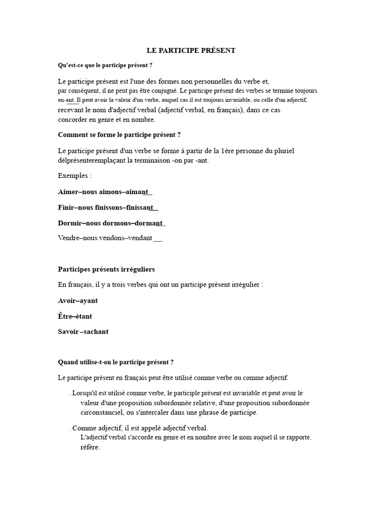 Comprendre le participe présent en français | PDF | Clause | Verbe