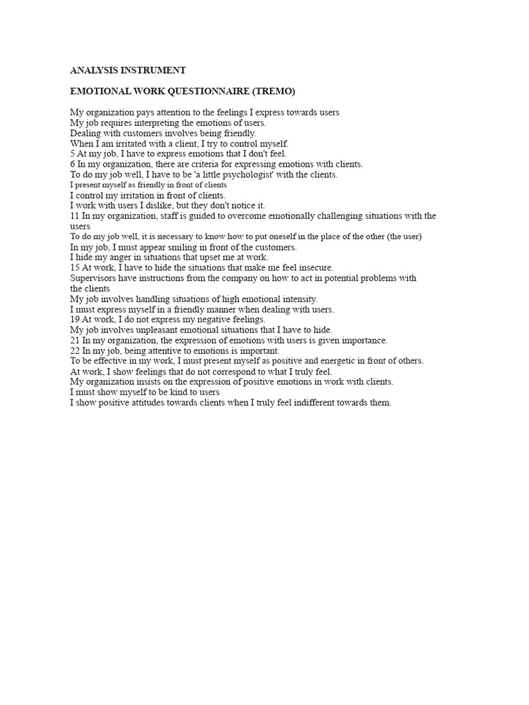 Tremo Analysis Instrument Emotional Work | PDF