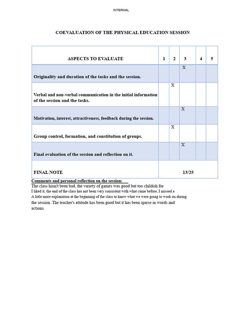 Co-Evaluation of The Physical Education Session | PDF