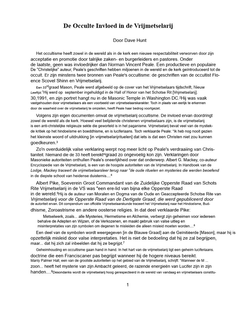 De Occulte Invloed in de Vrijmetselarij | PDF