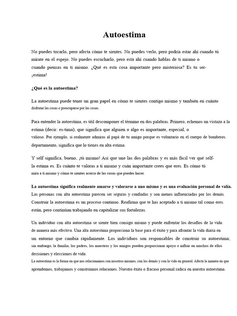 Importancia y Componentes de la Autoestima | PDF | Autoestima ...
