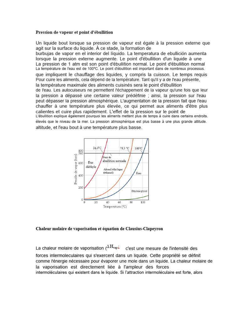 Pression de vapeur et ébullition des liquides | PDF | Chimie physique ...