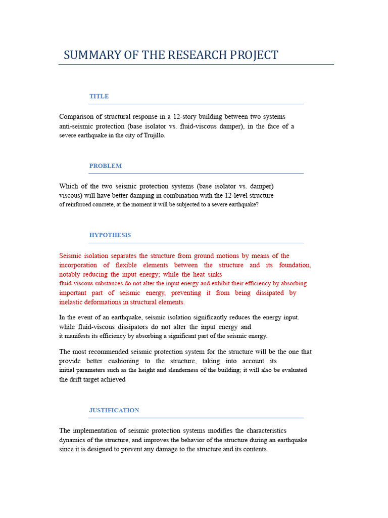 Summary of the Research Project | PDF | Damping | Applied And ...
