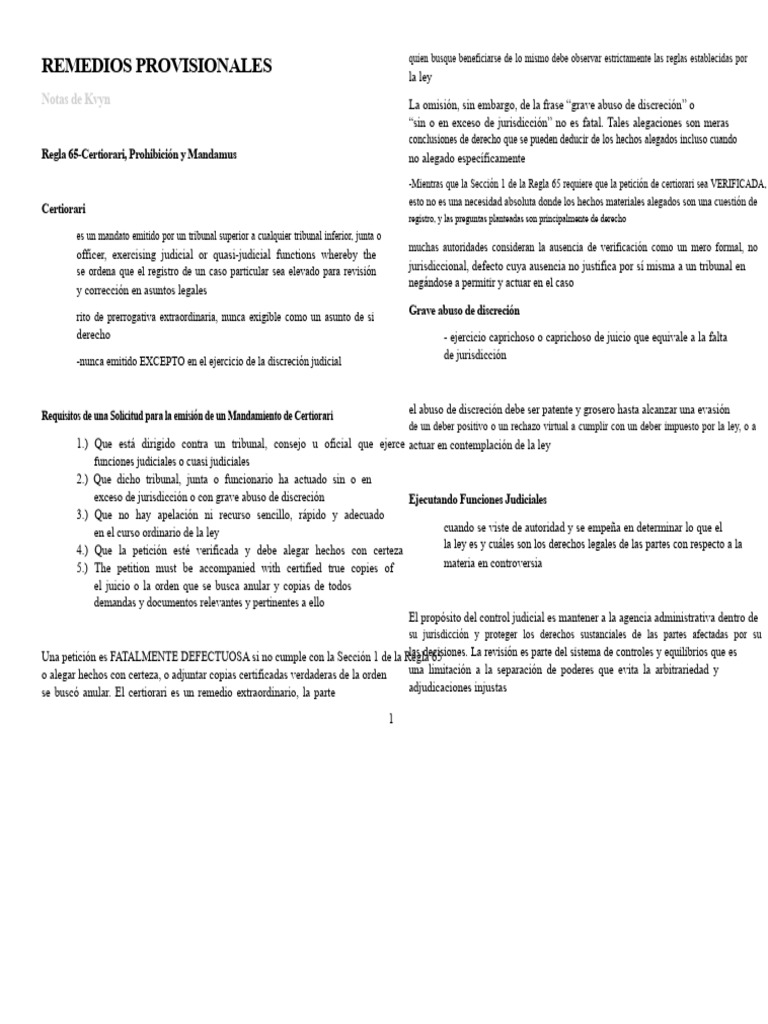 Notas de La Regla 65 Por Kvyn | PDF | Apelación | Certiorari